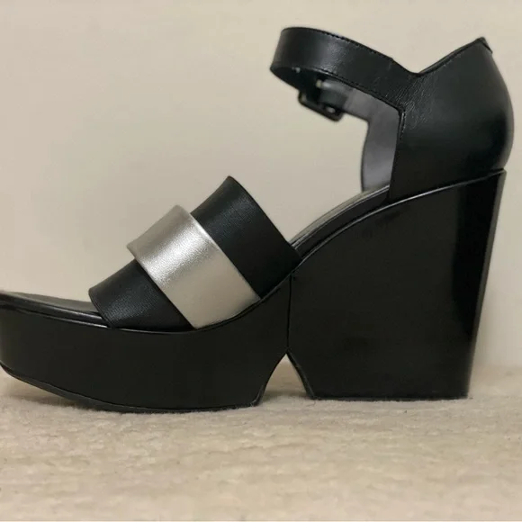 Robert Clergerie Black and Silver Wedge Sandals - Picture 6 of 16